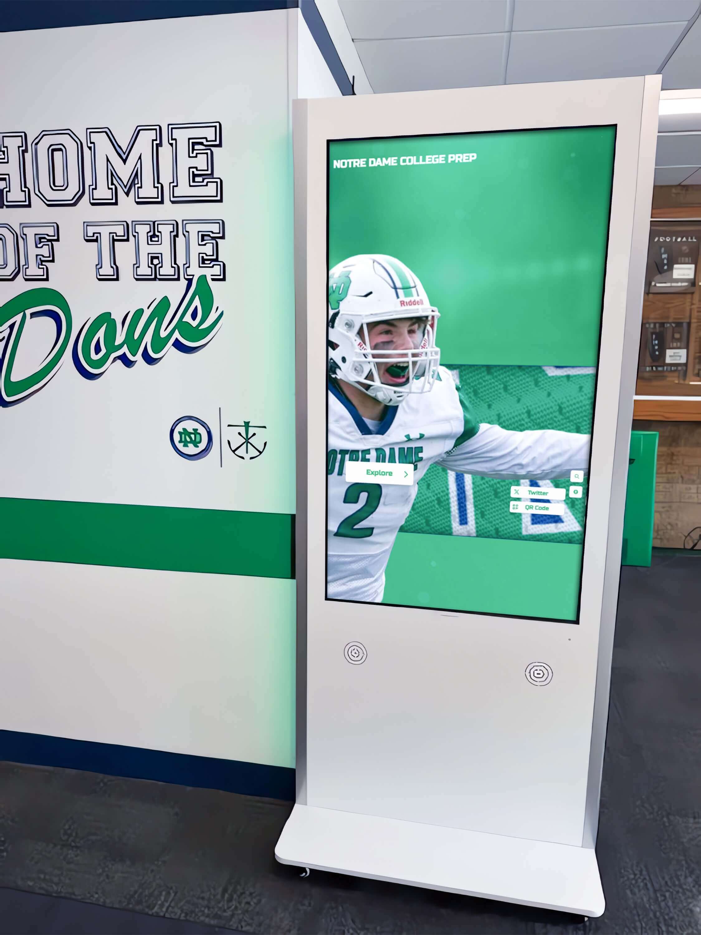 Interactive athletic recognition kiosk in school hallway Athletic recognition kiosk