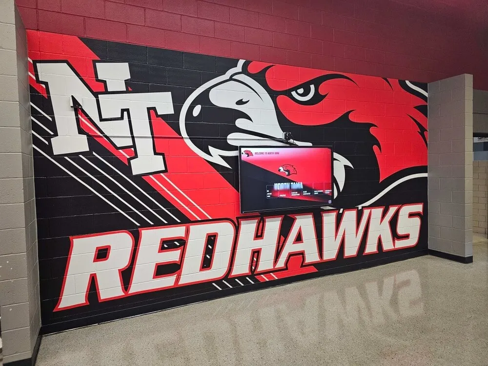School mural with digital displays